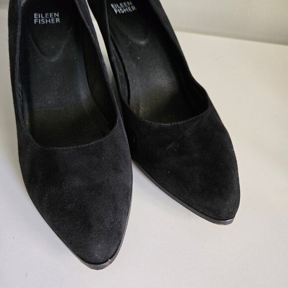 Eileen Fisher "Hawk" Black Suede Pump with Stacked Chunky Heel, Size 9.5 - Picture 5 of 10